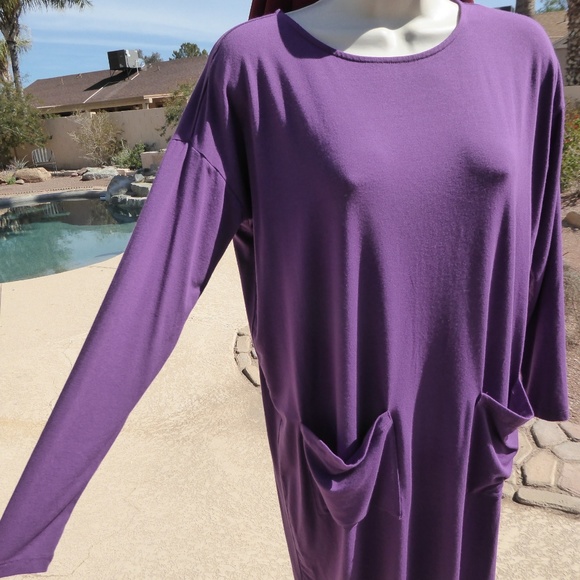 Eileen Fisher Petite Purple Pocket Stretchy Dress - Picture 5 of 8